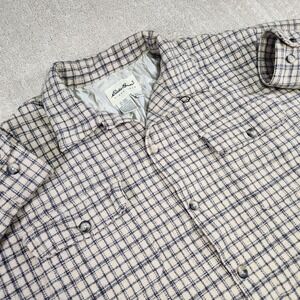 Vintage Eddie Bauer Shirt Jacket Men XL Loop Collar Check Heavy Wool Blend Board